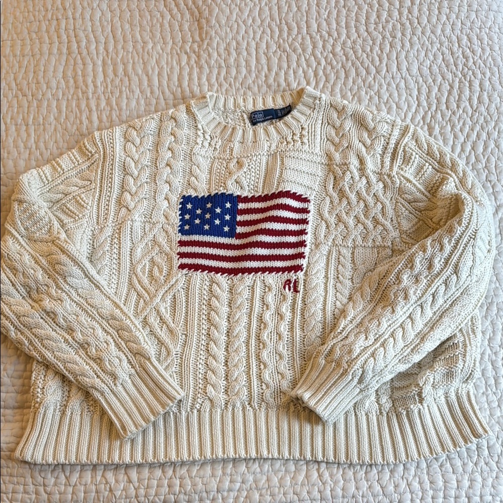 Ralph Lauren Ivory Knit Sweater with Flag Design